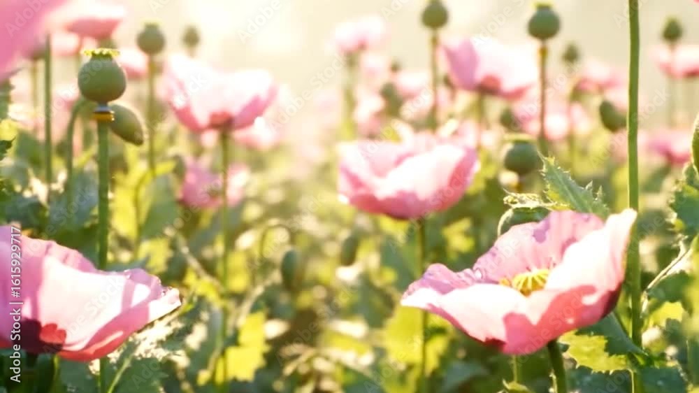 Blushing Garden: Soft Pink Poppies in a Vintage Field Loop