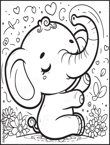Animal-themed coloring page for kids and adults: Animal doing yoga: Elephant doing yoga pose