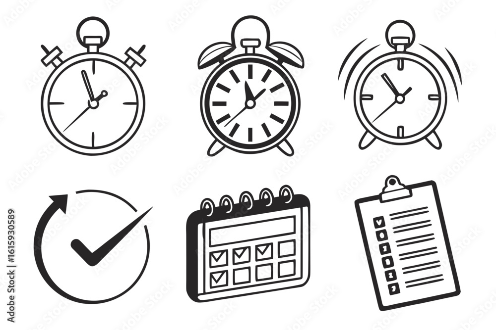 Fototapeta premium Time Management Icons Clocks Calendar Checklist.