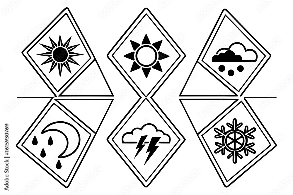 Fototapeta premium Weather Icons Collection Sun Moon Rain Snow Lightning.