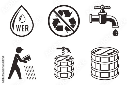Water conservation and recycling icons.