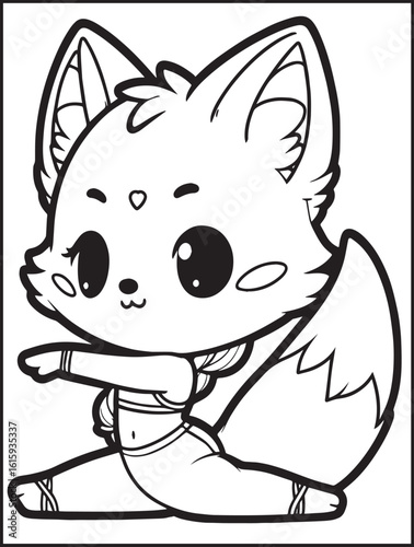 Animal-themed coloring page for kids and adults: Animal doing yoga: Yogi fox practicing yoga