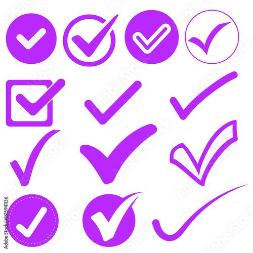 Purple Check Mark Icons Set PNG – Validation, Approval and Success Symbols