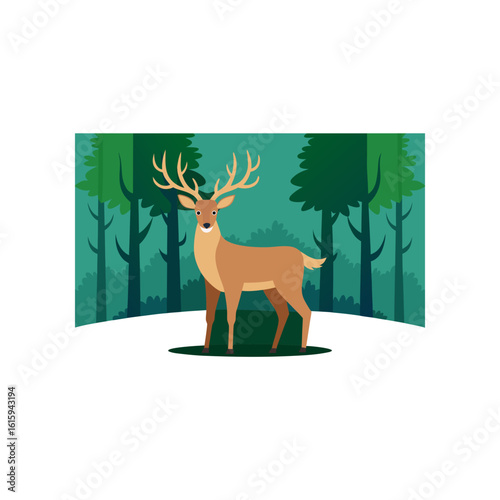 male deer with antlers standing in forest clearing
