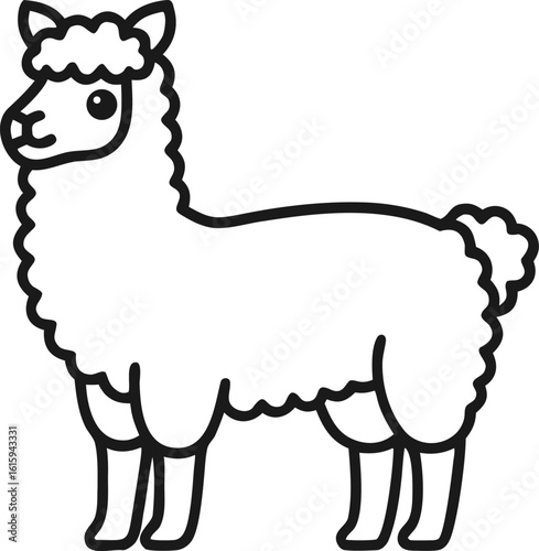 Alpaca with Fluffy Wool Farm Animal Icon Line Art