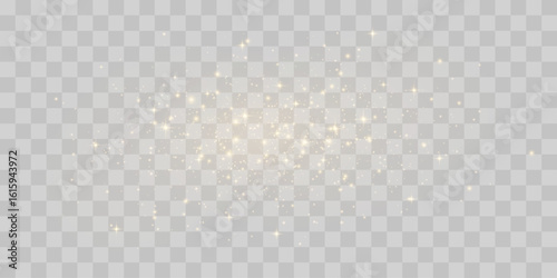 Magical light dust, dusty shine. Flying particles of light. Christmas light effect on png.