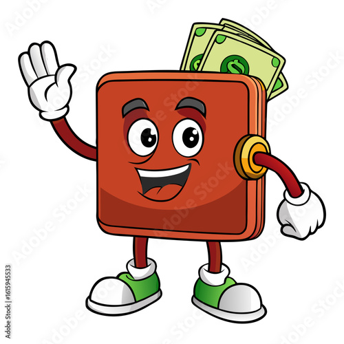 Funny Cartoon Wallet Waving Goodbye to Money – Payday Humor Illustration PNG