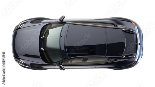 Black Car Top View Isolated on Transparent white background, clipping path