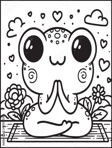 Animal-themed coloring page for kids and adults: Animal doing yoga: Yogi frog doing yoga pose
