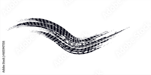 Tire tread marks, wheel textures, tire marks - car racing, motocross, drift, rally, off-road and others. Vector black isolated texture in grunge style with splashes