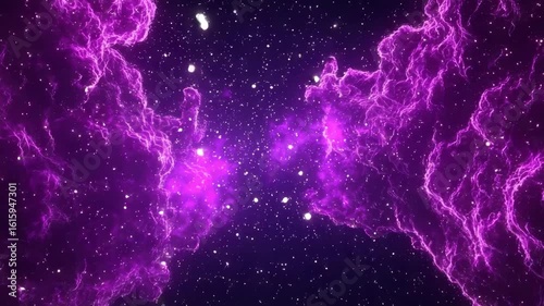 Cosmic Purple Clouds with Stars in a Deep Space Background