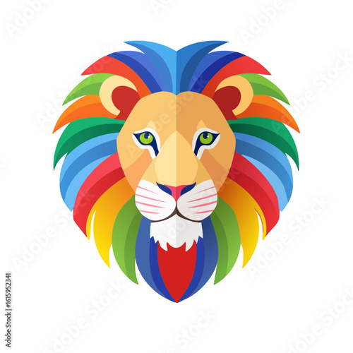 Colorful Lion Head Icon Isolated on a Transparent Background