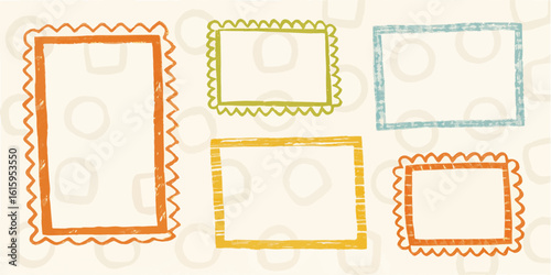 Colorful Hand-Drawn Doodle Frames – Fun Zigzag and Scalloped Borders in Orange, Green, and Blue | Kids Art, Scrapbook Design, Classroom Labels, and Playful DIY Printable Templates