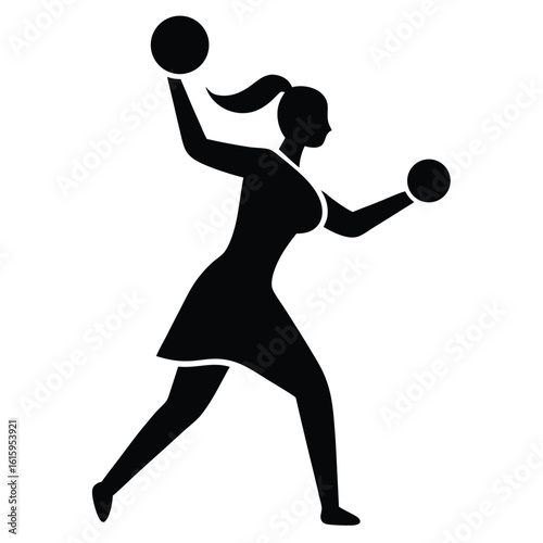 Silhouette of a Woman Throwing or Playing with Balls Illustration on White Background Stock Photo Graphic Design