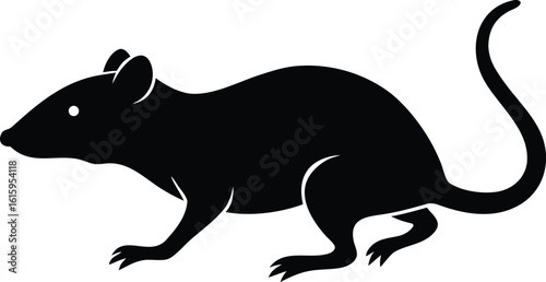 black silhouette a rat running on white background.eps