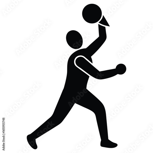 Weightlifter silhouette performing shot put throwing action for strength training and competitive sports isolated on white background vector illustration
