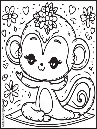 Animal-themed coloring page for kids and adults: Animal doing yoga: Yogi monkey doing yoga pose