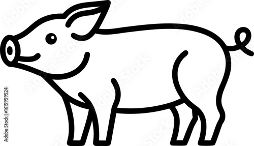 Standing Pig Farm Animal Icon Line Art Vector Illustration