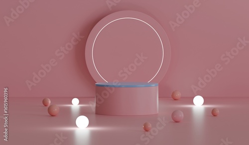 Cosmetic Products on Podium with Pink Background, Beauty and Skincare Concept