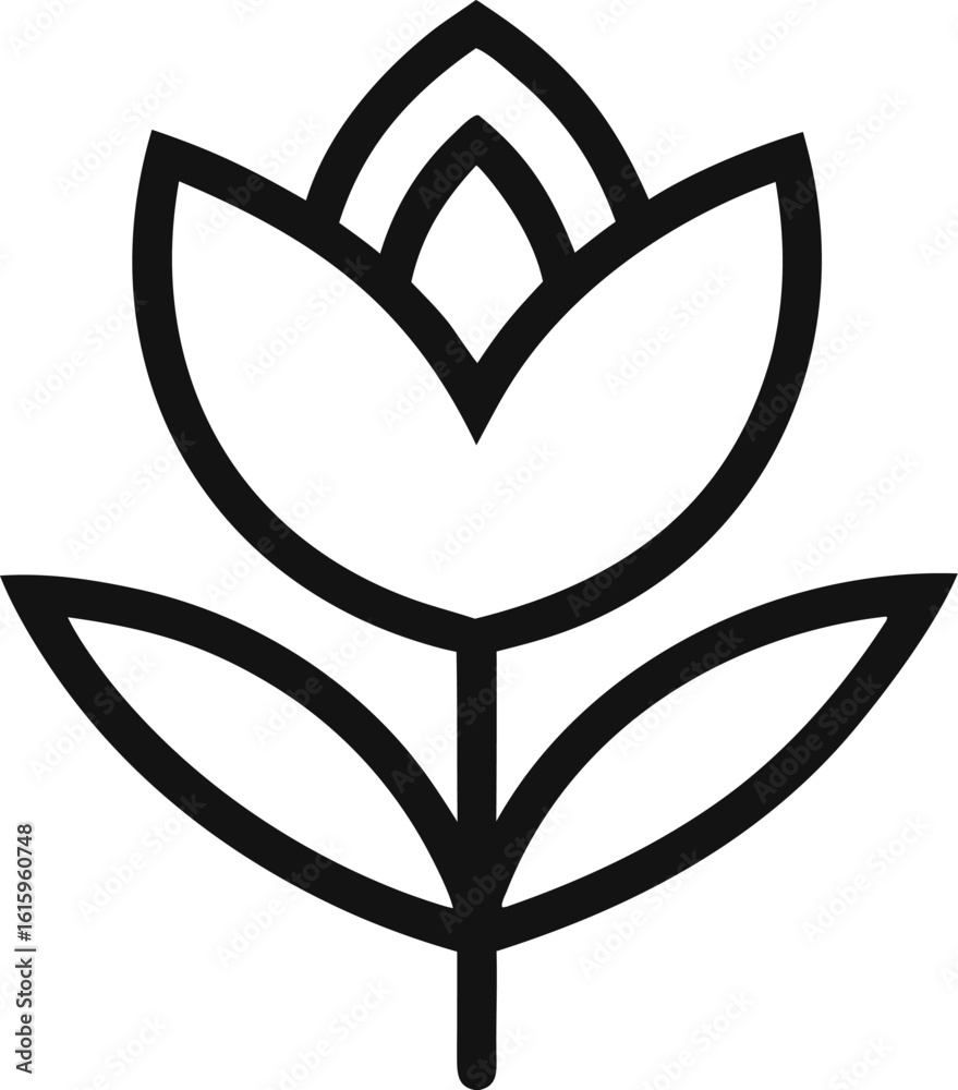 Tulip Flower Icon Line Art Vector Illustration Black