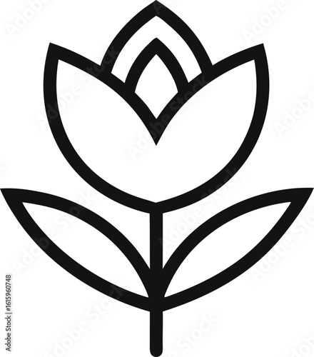Tulip Flower Icon Line Art Vector Illustration Black