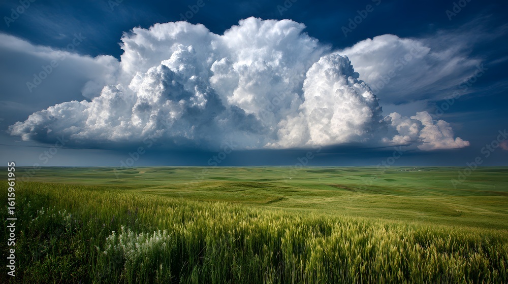 Expansive plains landscape beneath a dramatic storm cloud. Expansive plains landscape beneath a dramatic storm cloud.