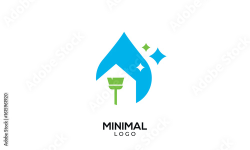 Abstract Cleaning logo, water drop icon with broom in the middle
