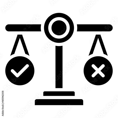 An icon symbolizing justice, balance, decision, or comparison between right and wrong to reach a verdict of guilty or not guilty.