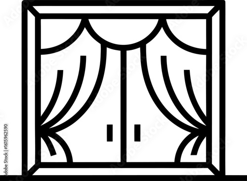 Window with Curtains Icon Line Art Vector Illustration