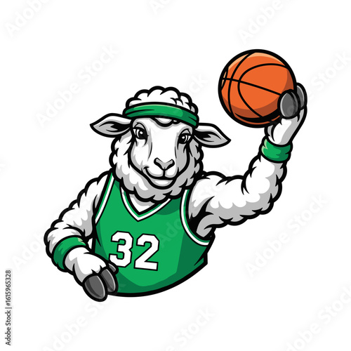 Cartoon Sheep Basketball Player Mascot Illustration