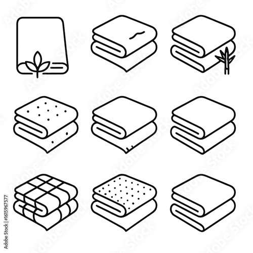 Line Icon Bed Sheets. Line style icons of Bed Sheet Fabrics: cotton sheet, linen sheet, bamboo sheet, microfiber sheet, jersey