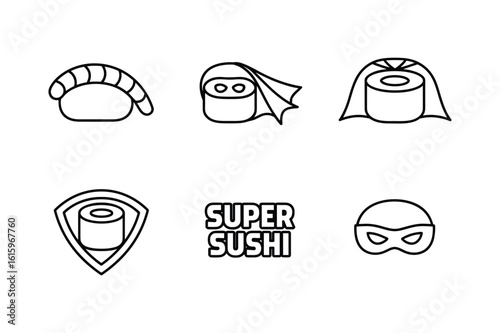 Sushi icons with superhero theme nigiri roll