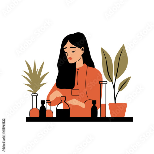 A lab worker mixing liquids in glassware showcases a laboratory setting, suitable for science-themed presentations or educational resources.