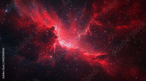 A red galaxy nebula wallpaper with cosmic dust and stars 