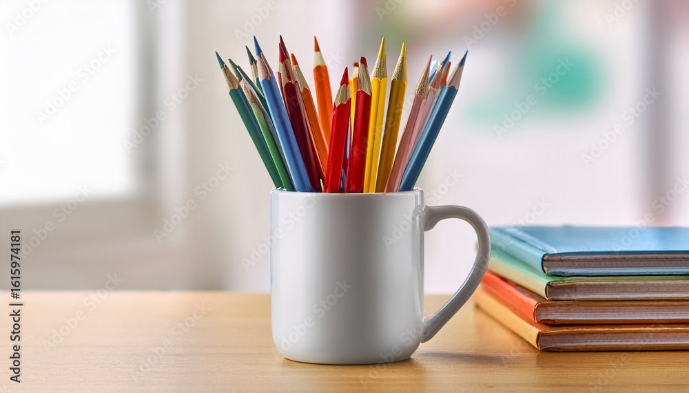 Fototapeta premium colorful pencils in a white mug