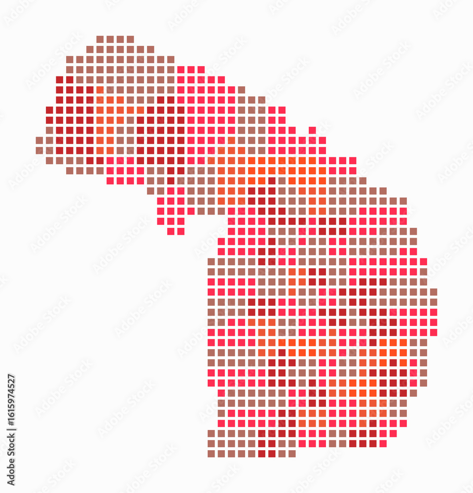 Fototapeta premium Michigan dotted map. Digital style map of the state on white background. Michigan shape with square dots. Colored dots style. Large size squares. Abstract vector illustration.
