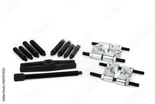 The gear puller and bearings disassembly tool for cars isolated on white background.