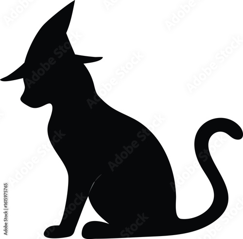 Black cat silhouette illustration: a cute domestic feline vector design with tail and outline