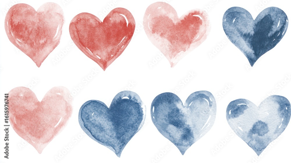 Fototapeta premium Watercolor hearts pattern