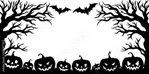 Halloween Pumpkins Graveyard Silhouette Border