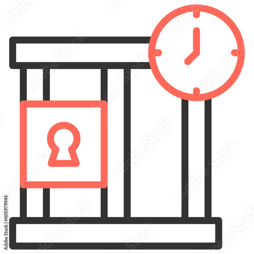 The icon of bars is a key indicator of a prison or place of detention, the lock inside the cell emphasizes the idea of physical and legal locking or restrictions.