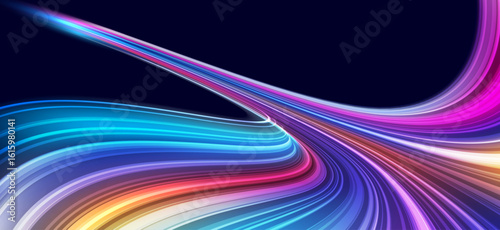 Modern abstract high speed movement with dynamic motion light trails, speed effect on dark blue background. Futuristic digital technology concept. Pattern for banner. Vector EPS10.