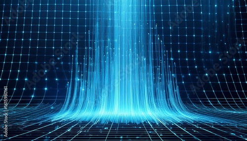 blue data cascade futuristic digital waterfall on grid © Marie K