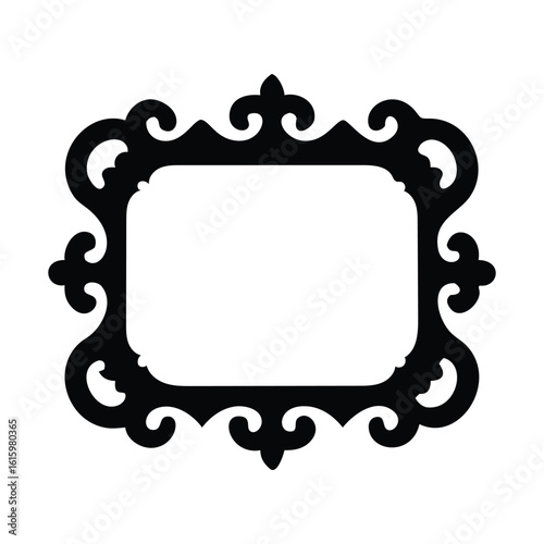 Ornate black decorative vintage frame with elegant scrollwork and flourishes on a white background