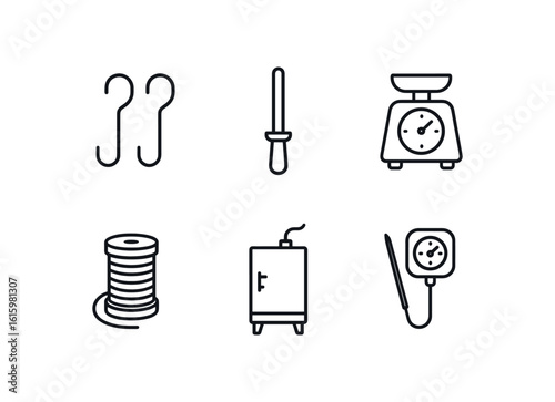 straight perfect stroke icon mono icons style isolated butcher meat hooks butcher sharpening steel butcher scale butcher twine roll butcher smoker bo butcher meat probe thermometer
