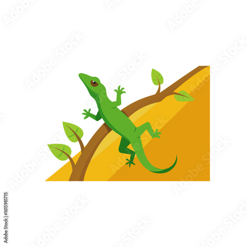 anole lizard climbing a vine in sunlight