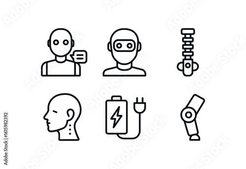 straight perfect stroke icon mono icons style isolated humanoid robot voice synthesizer humanoid robot facial camera humanoid robot spine actuator humanoid robot skin cover humanoid robot