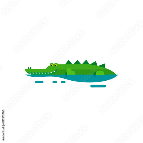 crocodile half submerged in swamp waters