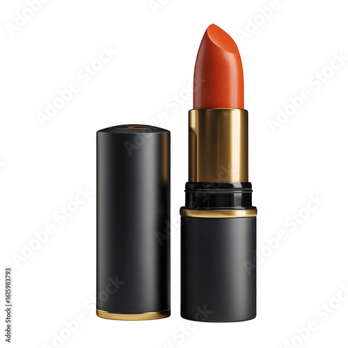 Orange lipstick tube and cap isolated on transparent background