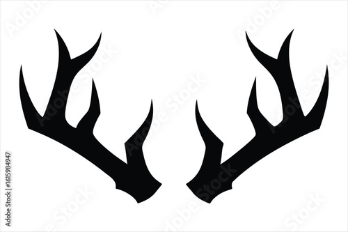Black silhouette of deer antlers isolated on white background